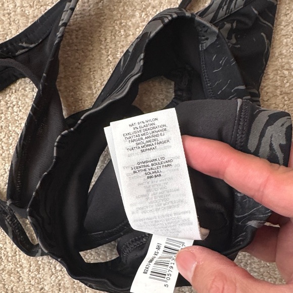 Gymshark Women’s Power Sports Bra Size XS Black Gray Marble Activewear - Picture 8 of 9